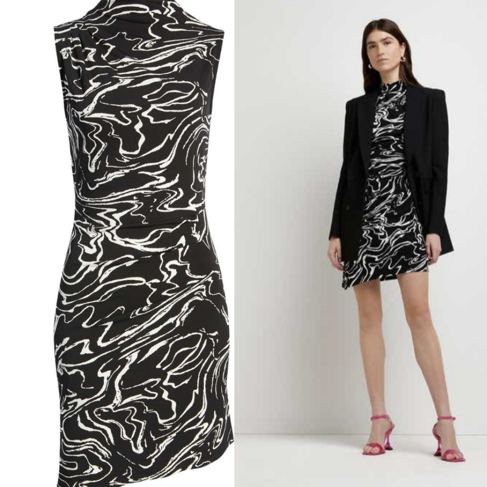 Swirl black and white bodycon dress